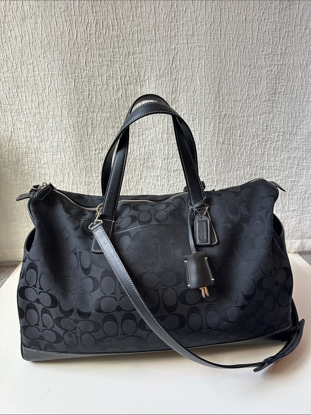 Vintage Coach Black Signature Canvas Duffel with Detachable Strap